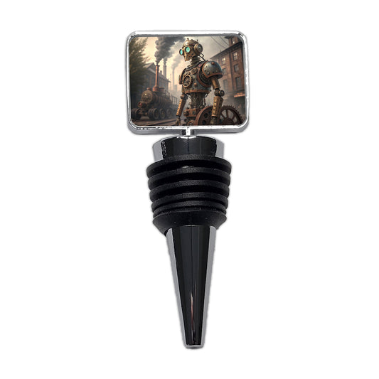 Retro Steampunk Factory Robot Android Wine Bottle Stopper
