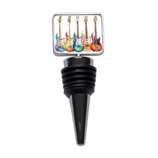 Rock And Roll Guitar Collection Watercolor Wine Bottle Stopper