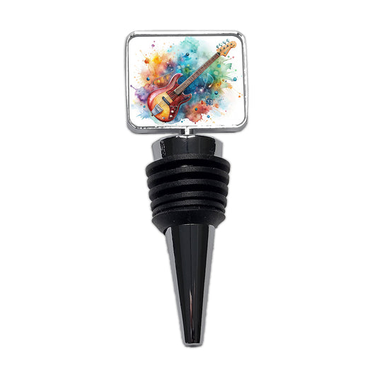 Rock And Roll Guitar Watercolor Wine Bottle Stopper