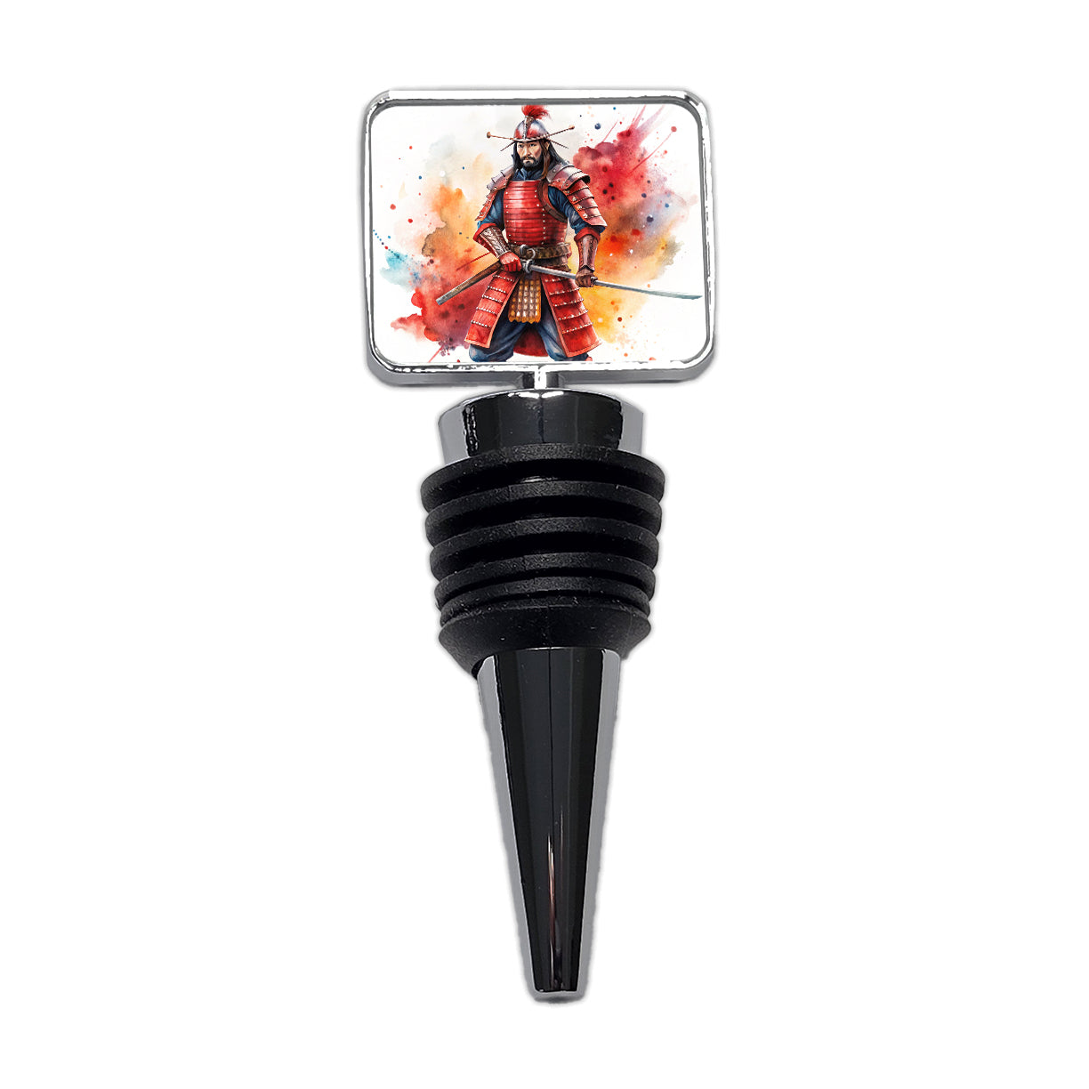 Samurai With Katana And Red Armor Watercolor Wine Bottle Stopper