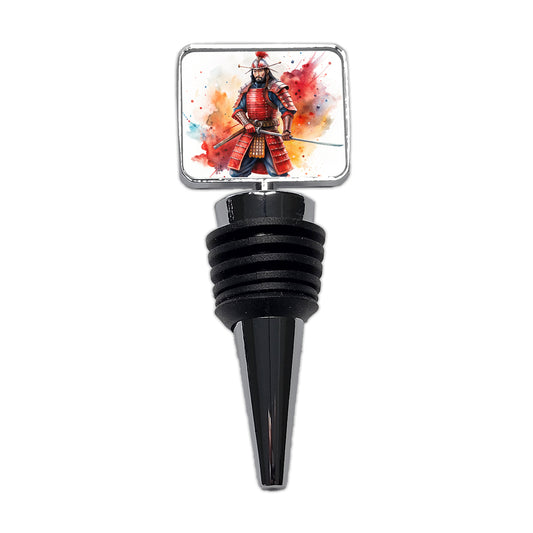 Samurai With Katana And Red Armor Watercolor Wine Bottle Stopper