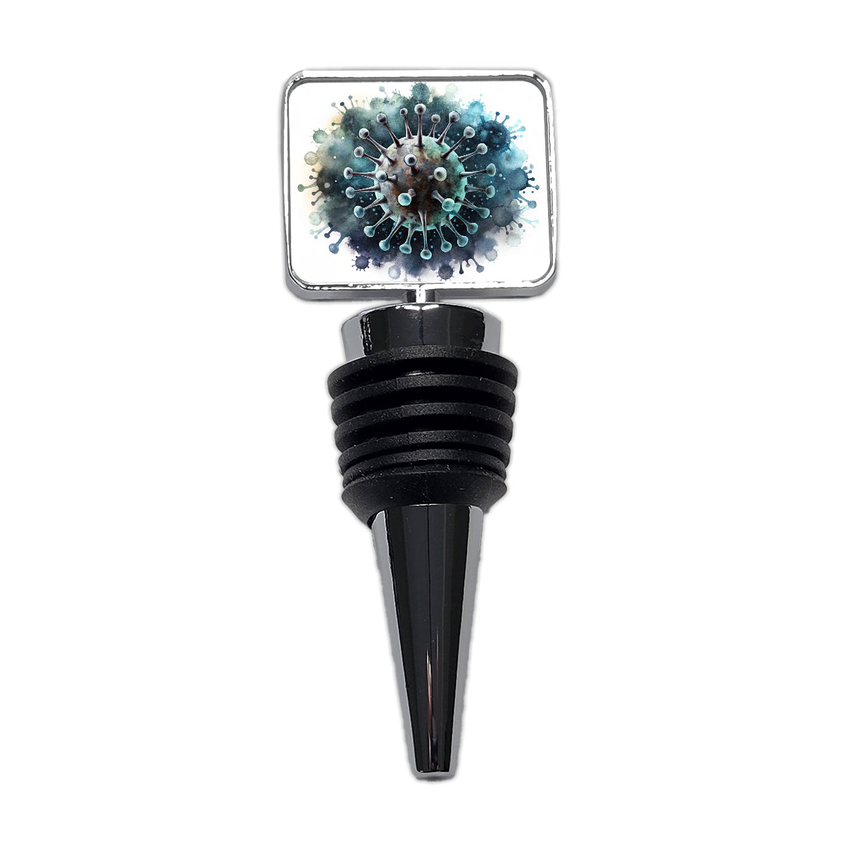 Scary Virus Black Watercolor Wine Bottle Stopper