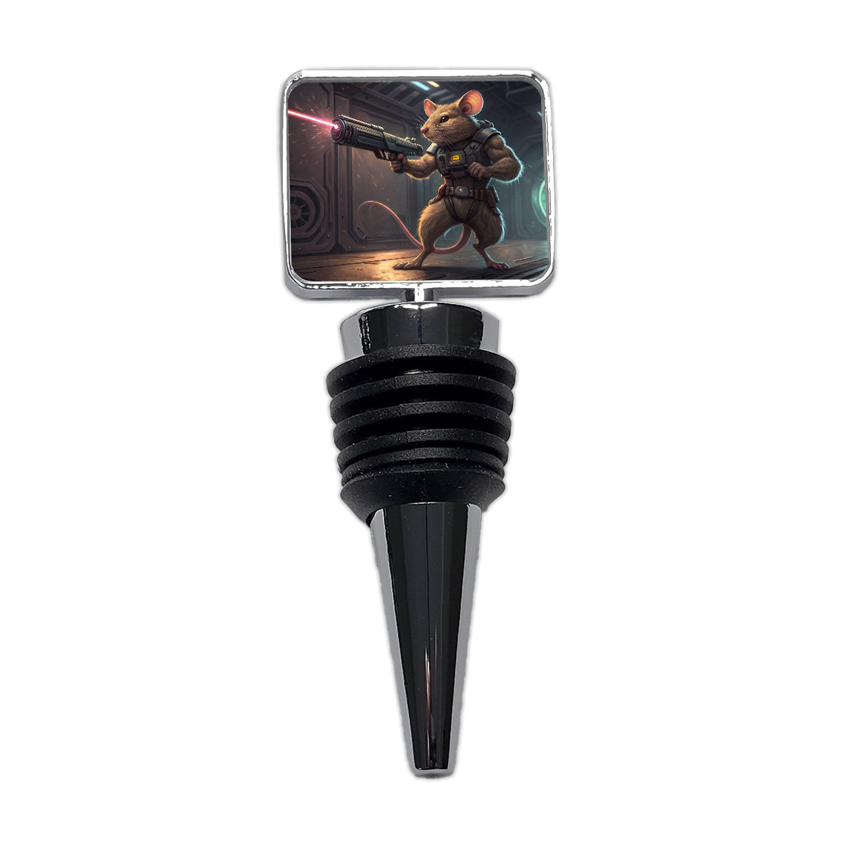 Sci-fi Action Hero Mouse With Laser Gun Wine Bottle Stopper