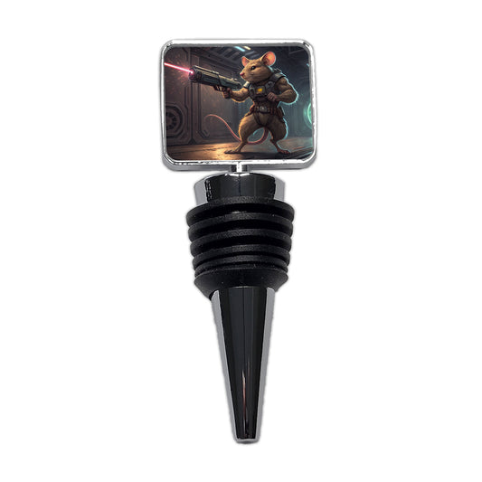 Sci-fi Action Hero Mouse With Laser Gun Wine Bottle Stopper