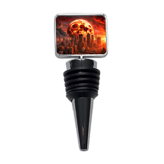 Sci-fi Apocalypse Cityscape Under A Red Full Moon Wine Bottle Stopper