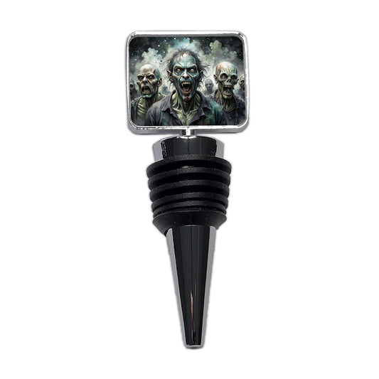 Shambling Zombies Monsters Black Watercolor Wine Bottle Stopper
