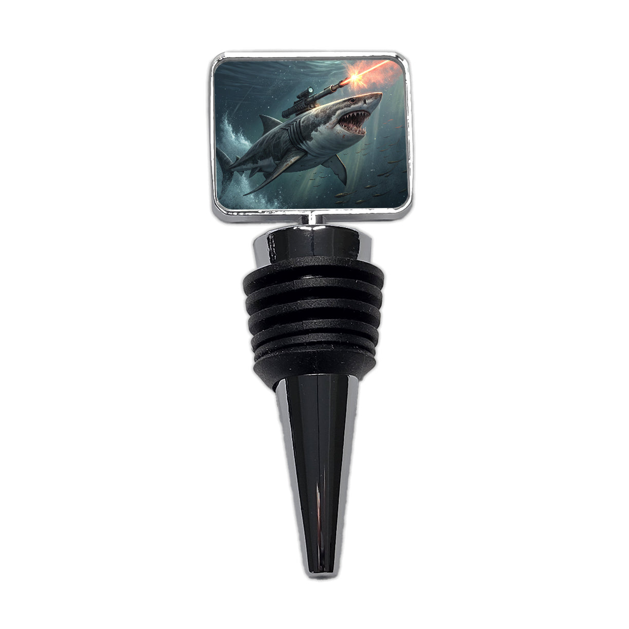 Shark With Laser Gun Mounted On Its Back Wine Bottle Stopper