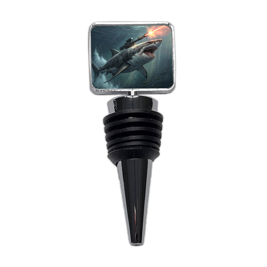 Shark With Laser Gun Mounted On Its Back Wine Bottle Stopper