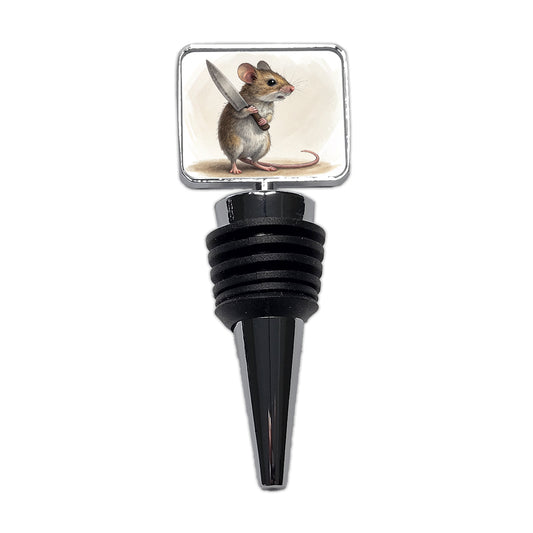 Small Mouse Holding A Butcher Knife Funny Scary Halloween Wine Bottle Stopper