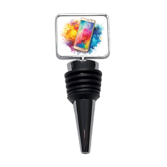 Smart Phone Watercolor Wine Bottle Stopper