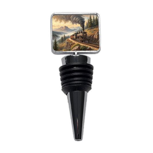 Steam Locomotive Coming Around The Mountain Old West Western Wine Bottle Stopper