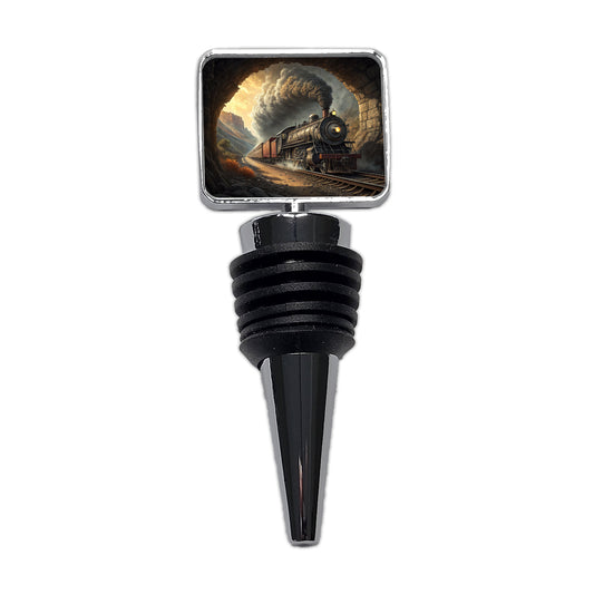 Steam Locomotive Coming Through Tunnel Old West Wine Bottle Stopper