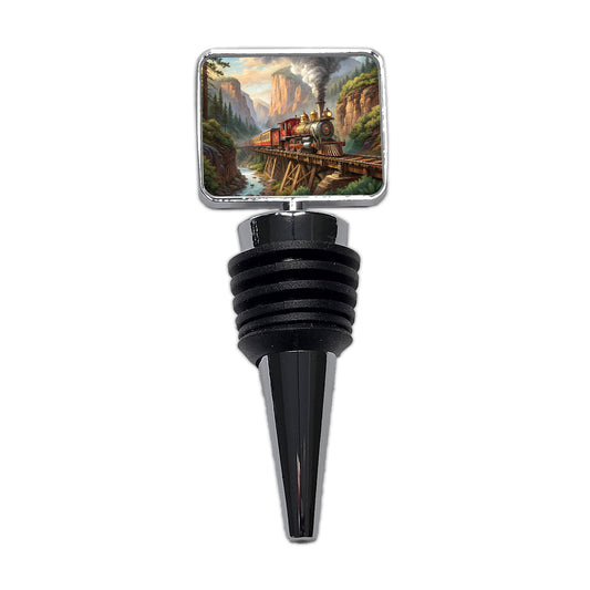Steam Locomotive Crossing Gorge Old West Western Wine Bottle Stopper
