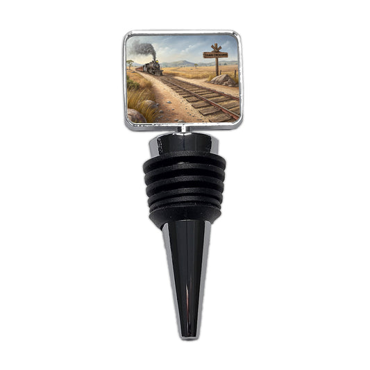 Steam Locomotive Train Crossing Old West Western Wine Bottle Stopper