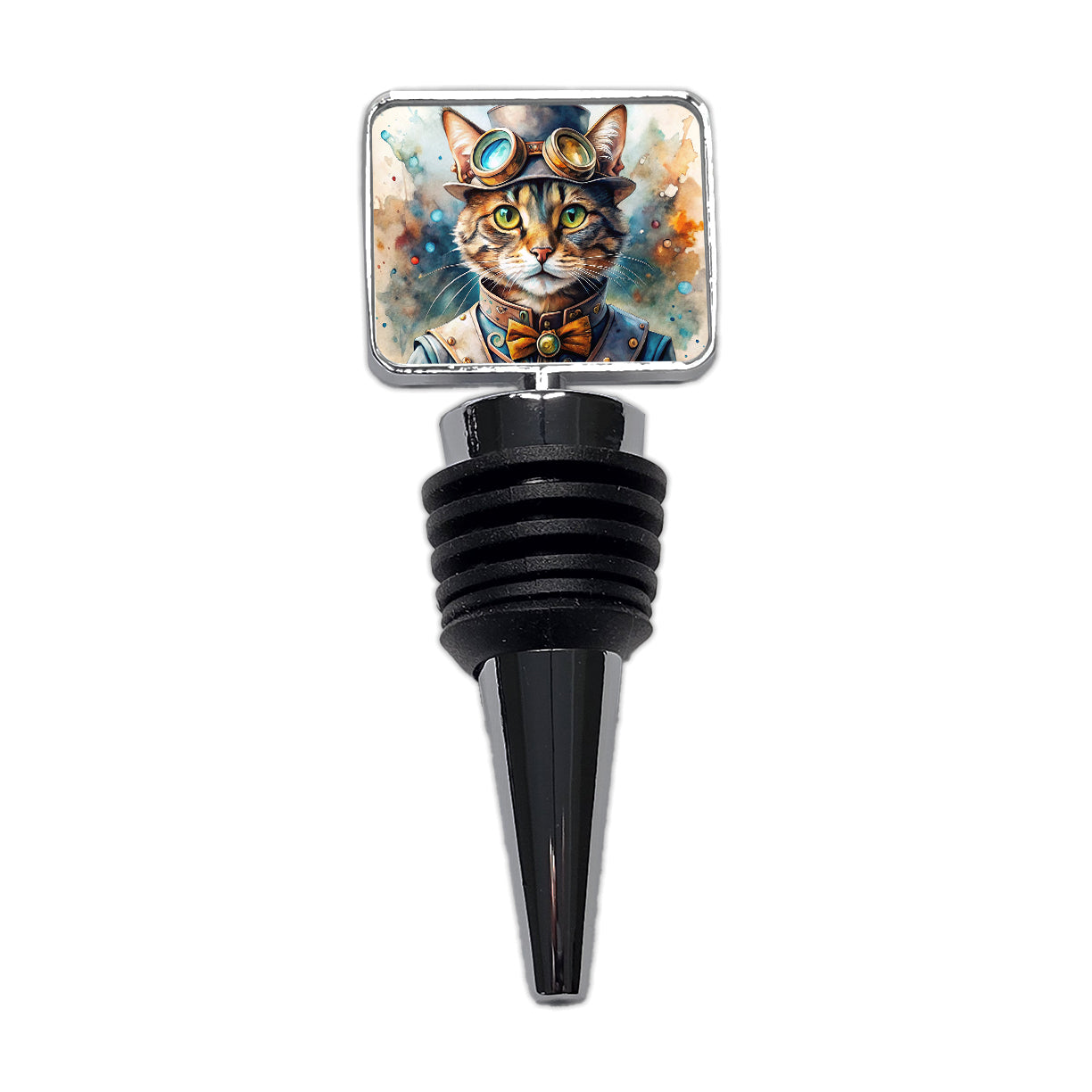 Steampunk Cat Hat and Goggles Watercolor Wine Bottle Stopper