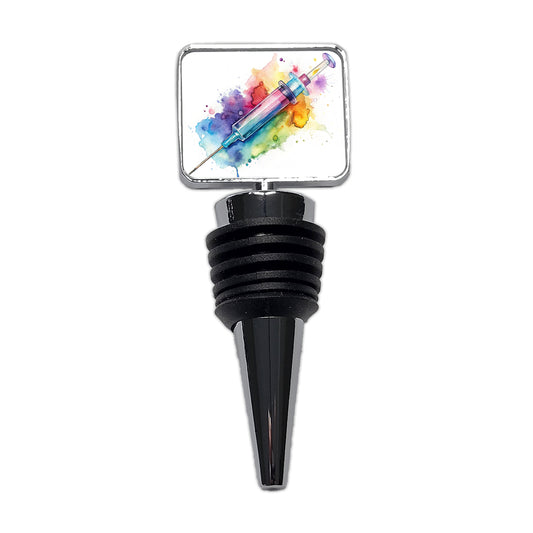 Syringe Shot Medical Vaccine Watercolor Wine Bottle Stopper