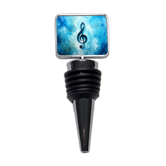 Treble Clef Music Musical Note Blue Watercolor Wine Bottle Stopper