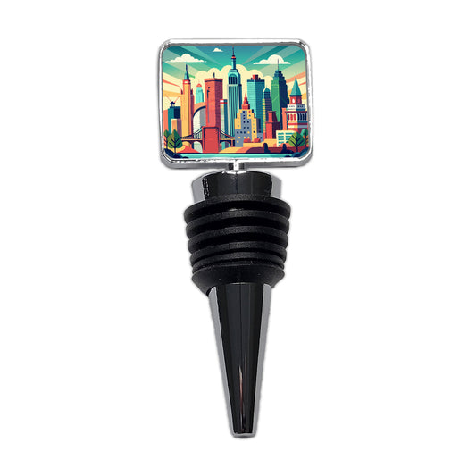 Vibrant Colored New York City Skyline Landscape Wine Bottle Stopper
