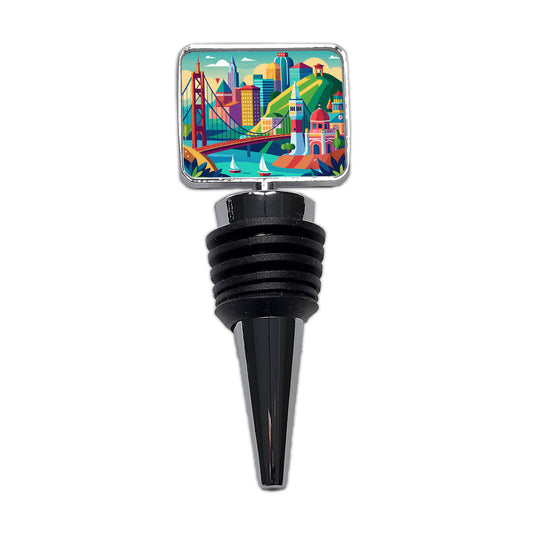 Vibrant Colored San Francisco City California Skyline Landscape Wine Bottle Stopper