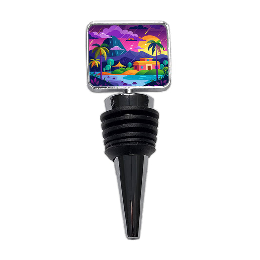 Vibrant Colored Tropical Monsoon Raining Landscape Wine Bottle Stopper