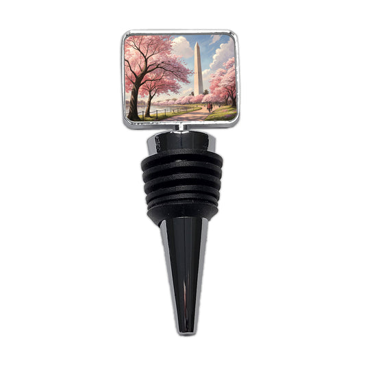 Washington Monument During Cherry Tree Blossom Season Wine Bottle Stopper