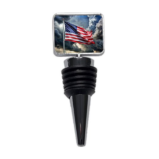 Waving American Flag After Storm Patriotic United States Wine Bottle Stopper