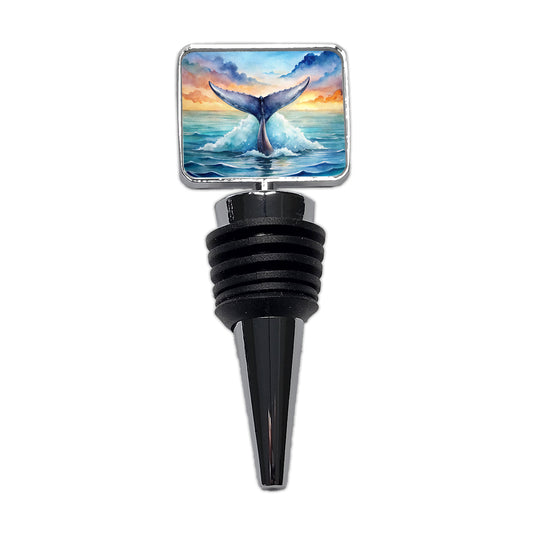 Whale Tail Ocean Watercolor Wine Bottle Stopper