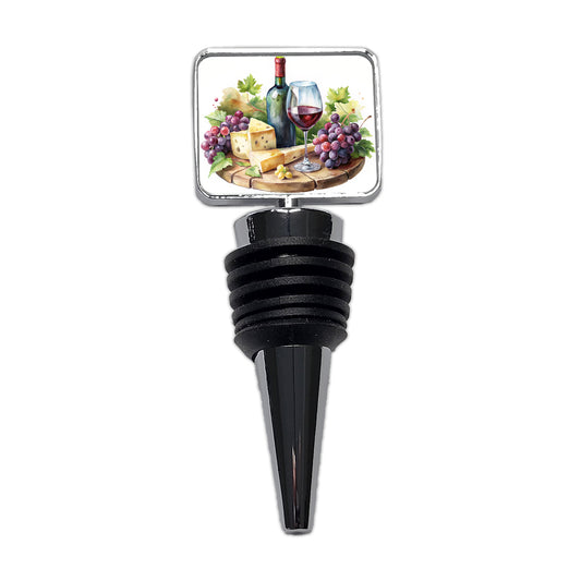 Wine Cheese Grapes on Board Watercolor Wine Bottle Stopper