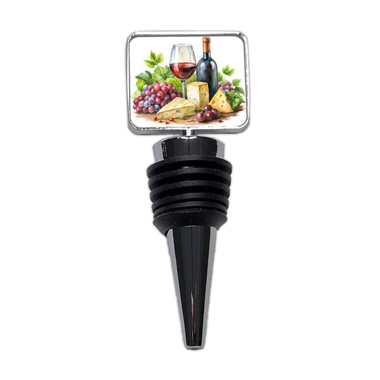 Wine Cheese Grapes Watercolor Wine Bottle Stopper