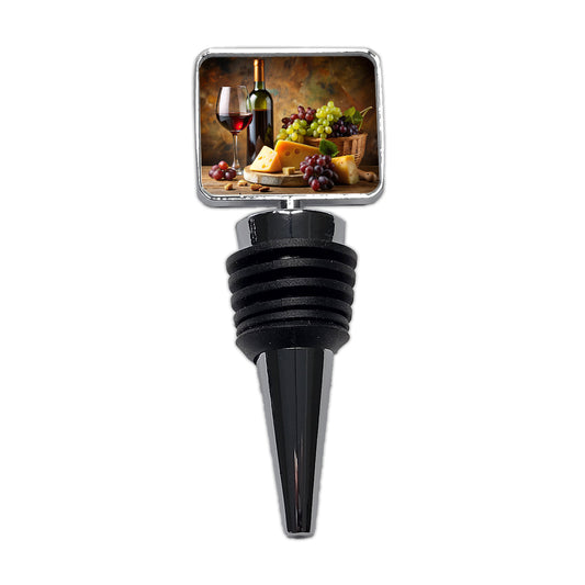 Wine Cheese Grapes Rustic Setting Wine Bottle Stopper
