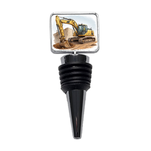 Yellow Excavator Construction Equipment Wine Bottle Stopper