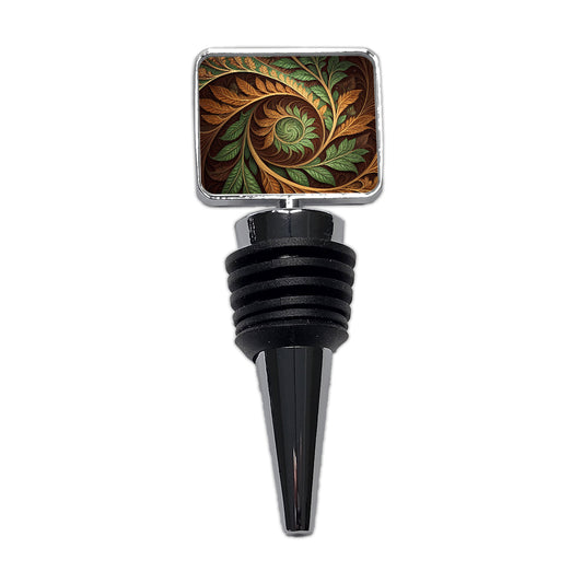 Abstract Brown Green Leaves Swirl Wine Bottle Stopper