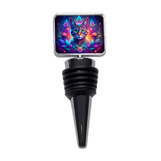 Abstract Neon Cat And Floral Design Wine Bottle Stopper