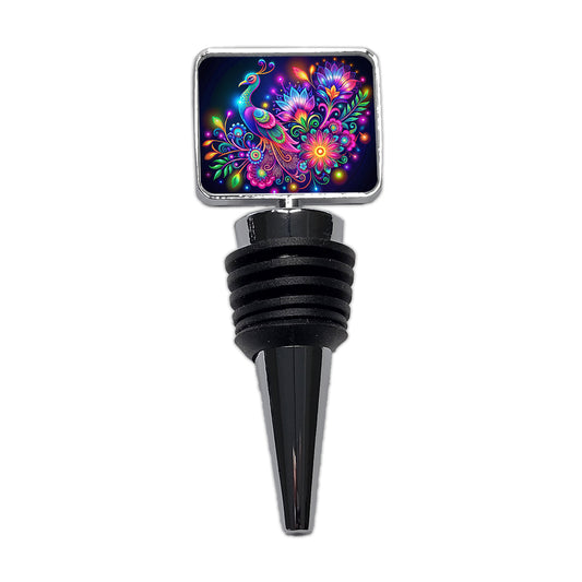 Abstract Neon Peacock Floral Design Wine Bottle Stopper
