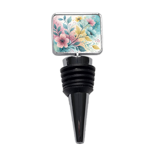 Abstract Pastel Flowers Leaves Design Wine Bottle Stopper
