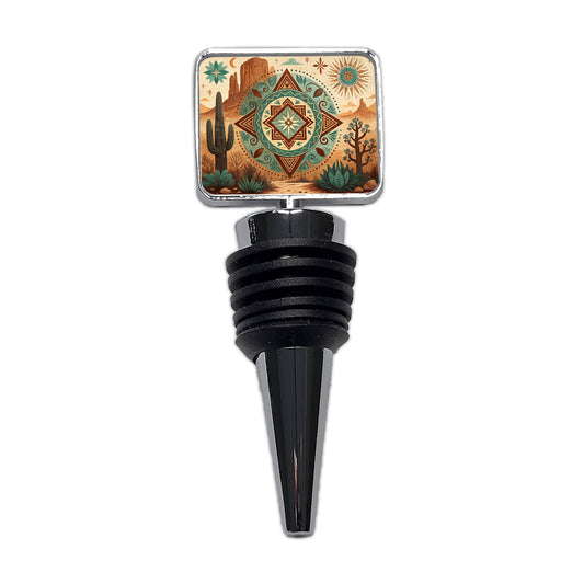 Abstract Southwestern Teal Brown Desert Design Wine Bottle Stopper