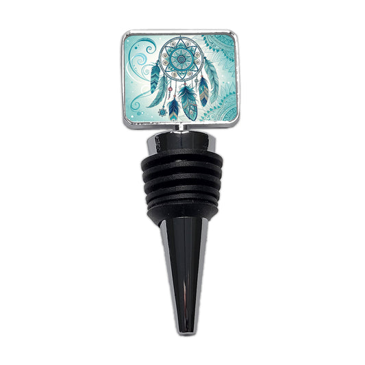 Abstract Teal Blue Dream Catcher Southwestern Design Wine Bottle Stopper