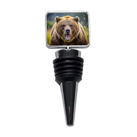 Angry Grizzly Bear Charging Wine Bottle Stopper