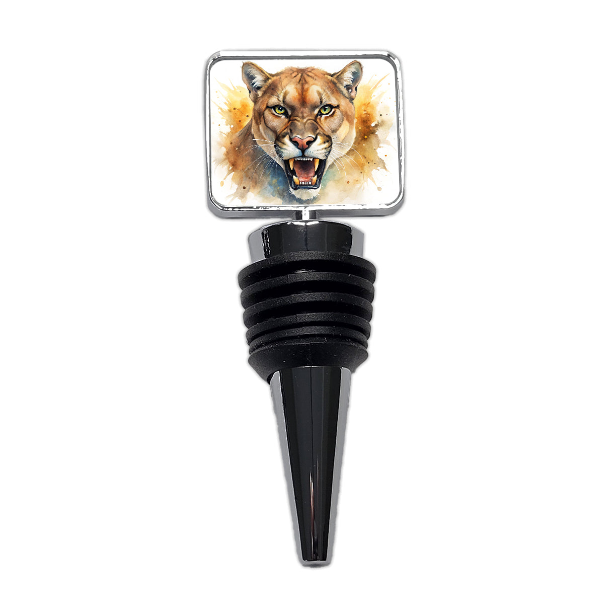 Angry Mountain Lion Cougar Watercolor Wine Bottle Stopper