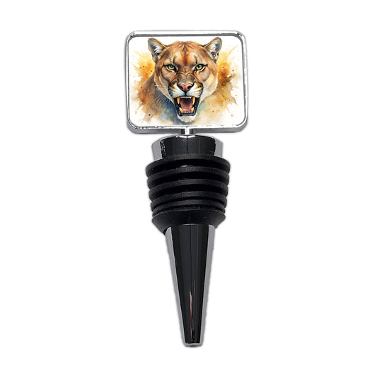 Angry Mountain Lion Cougar Watercolor Wine Bottle Stopper