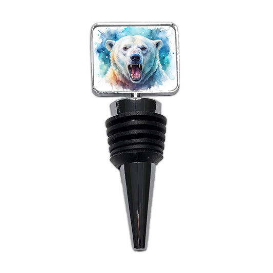 Angry Polar Bear Watercolor Wine Bottle Stopper