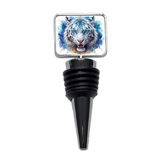 Angry White Tiger Watercolor Wine Bottle Stopper