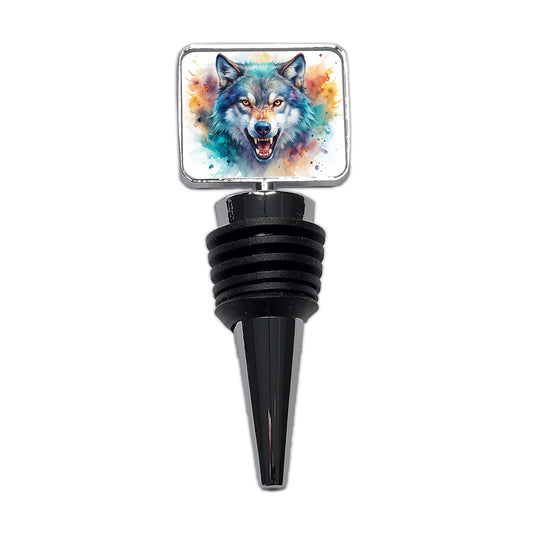 Angry Wolf Watercolor Wine Bottle Stopper