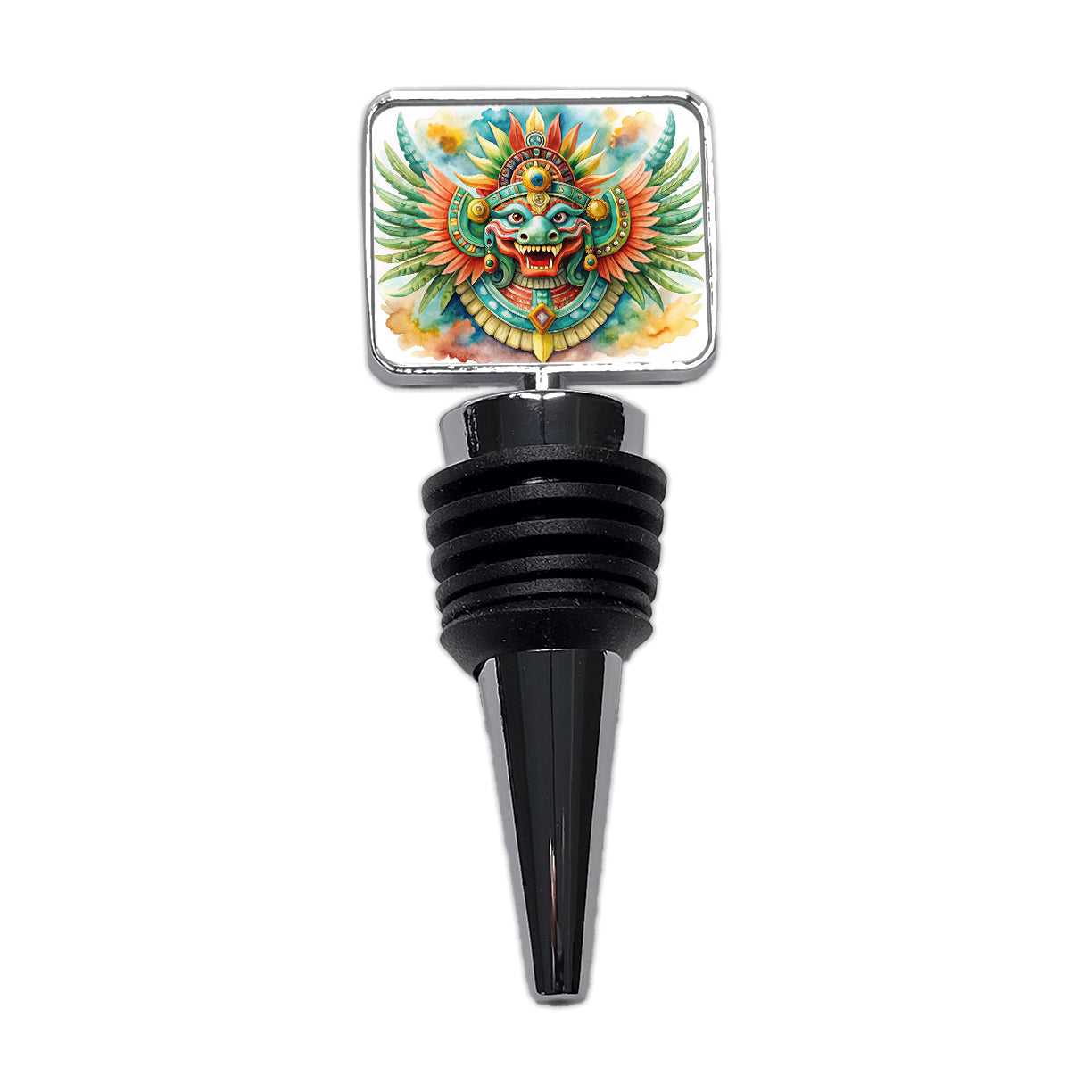 Aztec God Quetzalcoatl Watercolor Wine Bottle Stopper