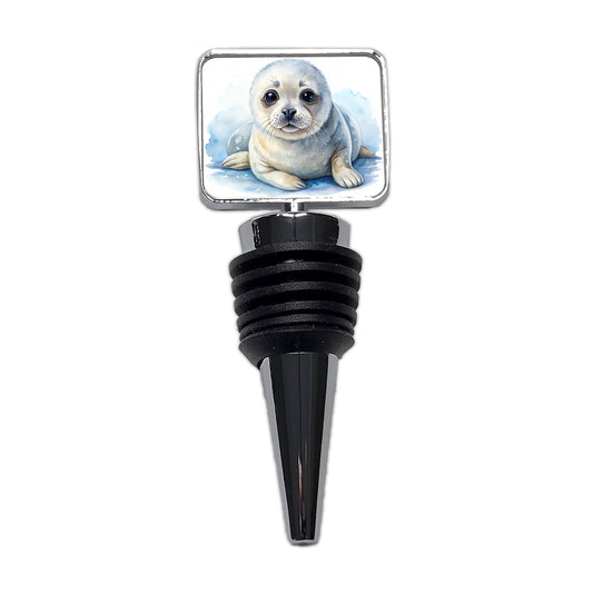 Baby Harp Seal Watercolor Wine Bottle Stopper