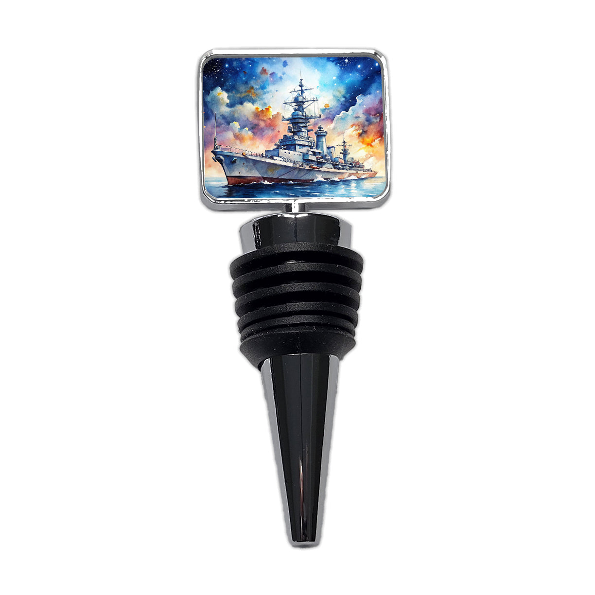 Battleship Under Fantasy Sky Watercolor Wine Bottle Stopper