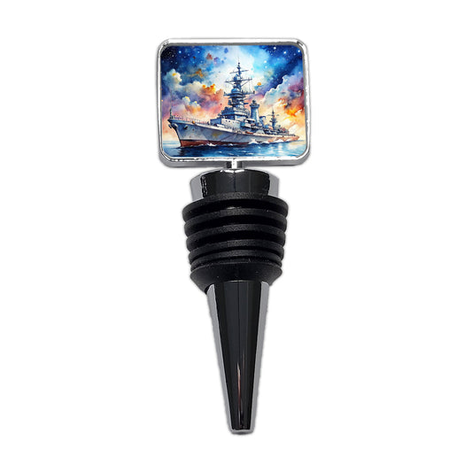 Battleship Under Fantasy Sky Watercolor Wine Bottle Stopper