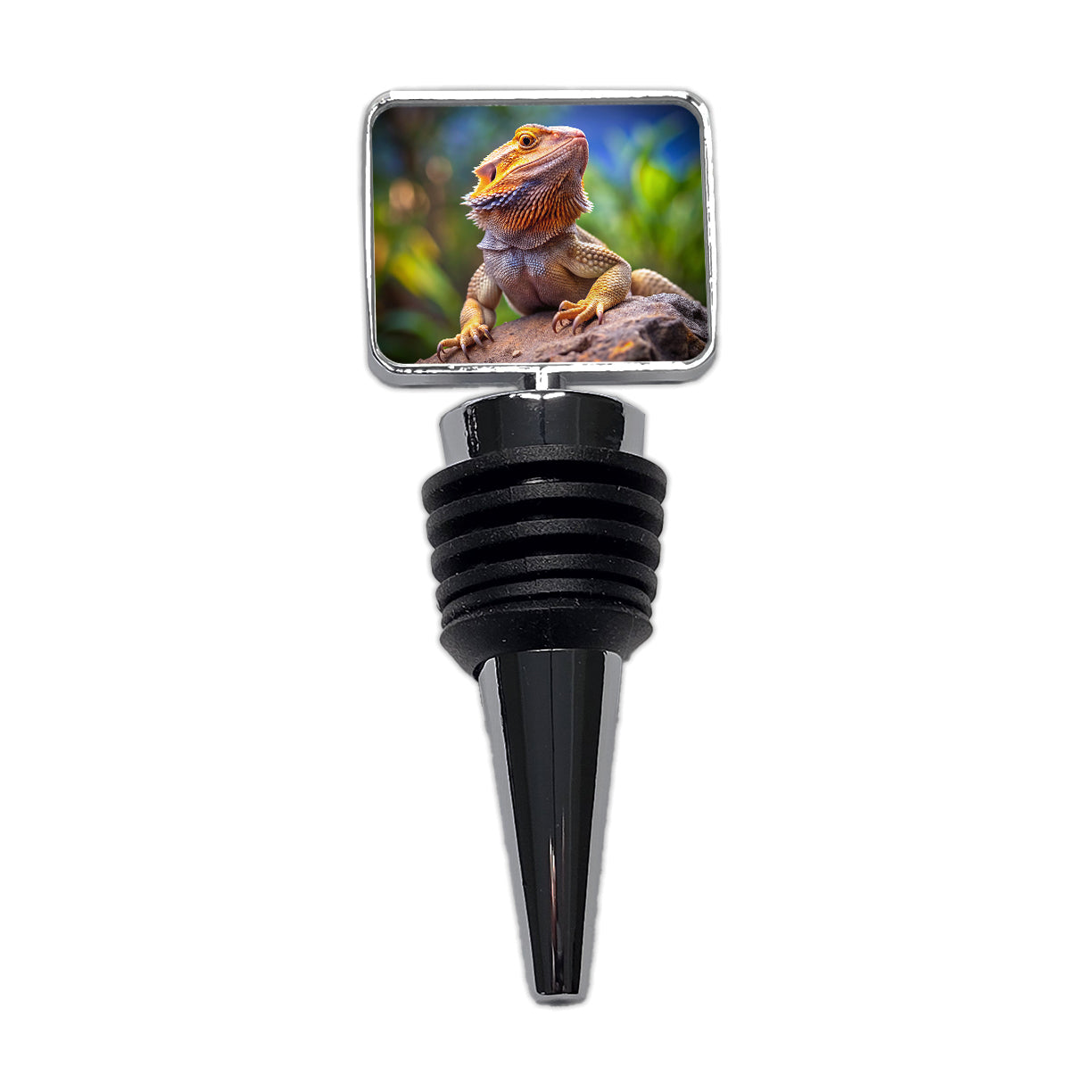 Bearded Dragon Lizard Reptile On Rock Wine Bottle Stopper