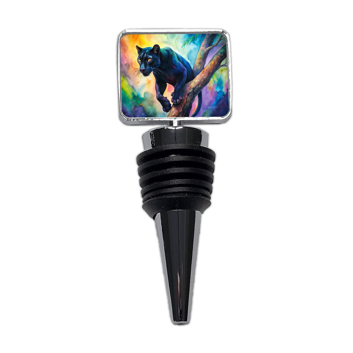Black Panther In Tree Watercolor Wine Bottle Stopper
