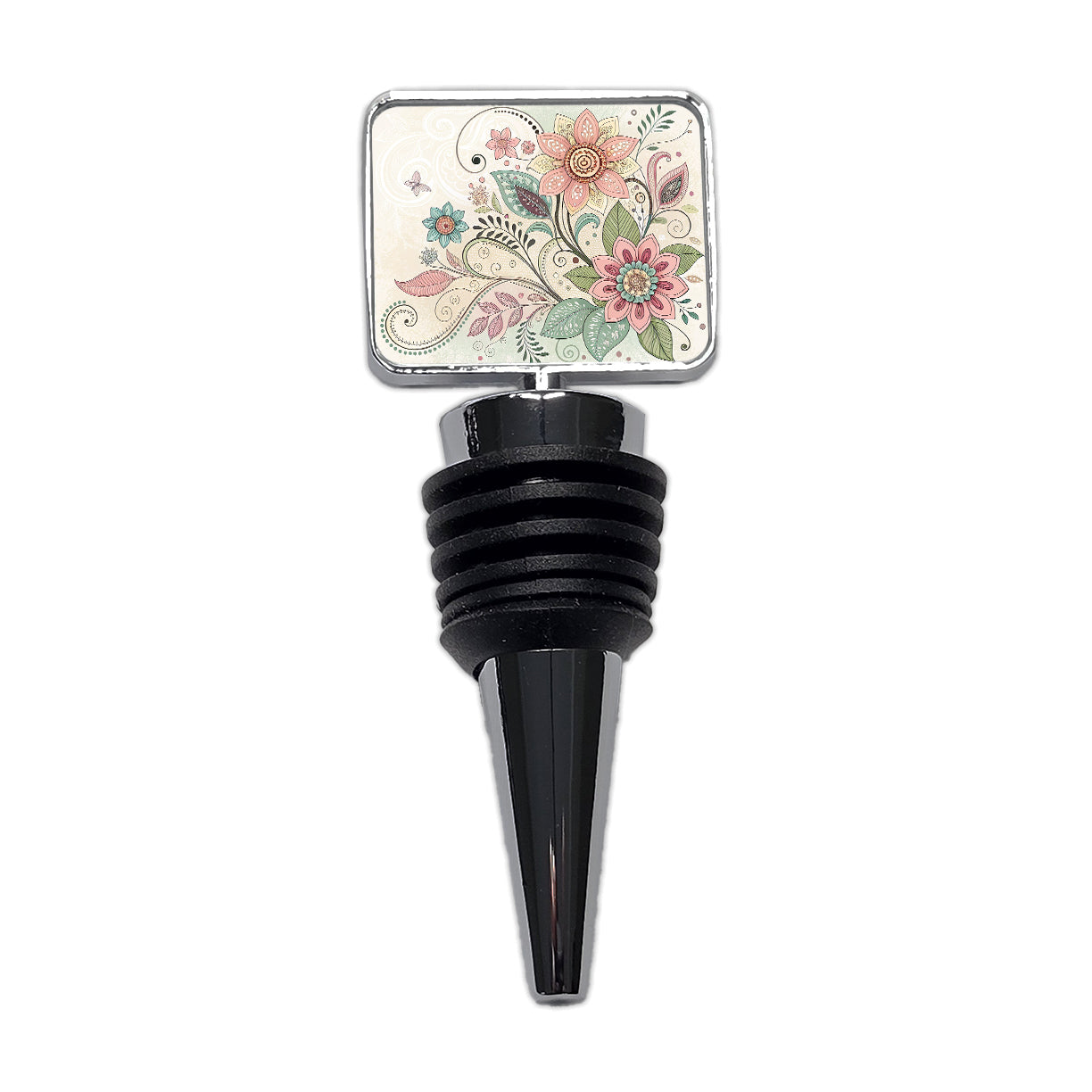Boho Floral Flowers Leaves Wine Bottle Stopper